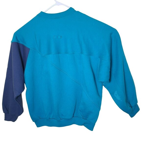 VTG 90s Nike Colorblock Crewneck Sweatshirt Sz LG Turquoise & Navy Blue Swoosh - Picture 2 of 8